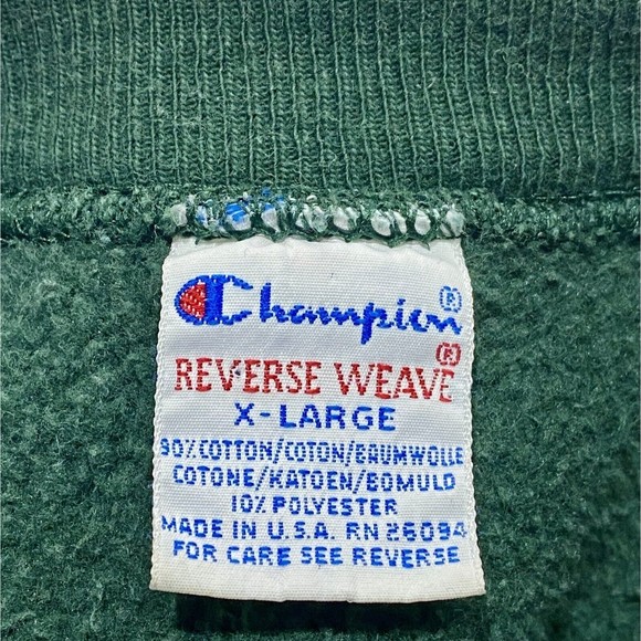 Vintage Champion Reverse Weave Sweatshirt Green 90s Spell Out Logo Men’s XL USA - Picture 12 of 14